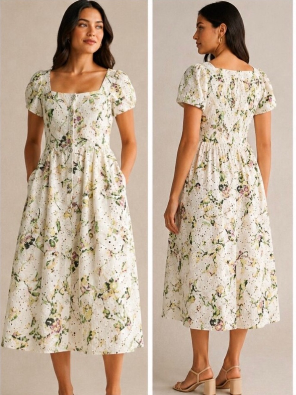 Adyson Parker Floral Eyelet Embroidered Midi Dress Medium EUC